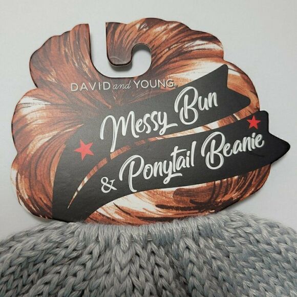 D&Y Beanie Hat Messy Bun Ponytail Beanie Cap Soft Stretch Knit Gray Repreve NWT - Picture 3 of 11